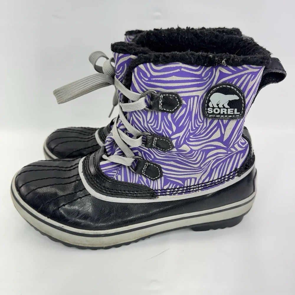 Sorel Winter Boots Womens Size 5 Black Purple Waterproof Lace Up Insulated